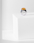 Core ring in recycled sterling silver with quartz and citrine by Carlota Guardia, frontview