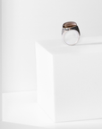 Core ring in recycled sterling silver with smoky quartz by Carlota Guardia, front