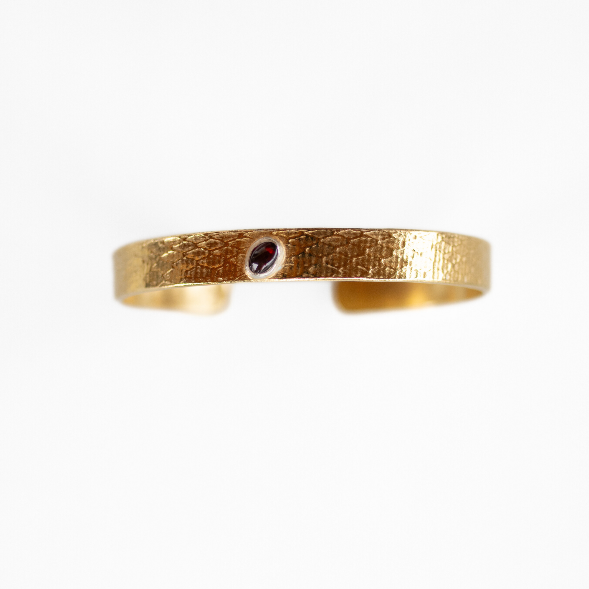 Reptilia Minima cuff in vermeil (18k gold over recycled silver) with natural gemstone, alternate front view.