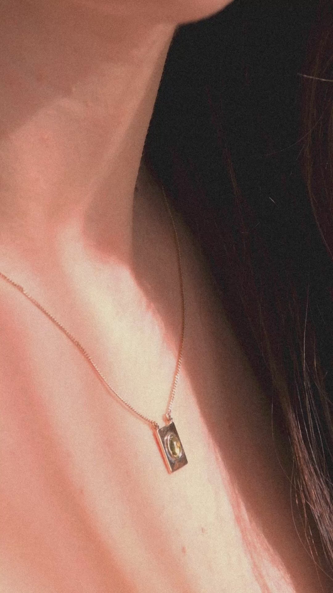 Grace Scapular from the Be Grateful collection in gold and diamond worn by model, highlighting the delicate and symbolic design