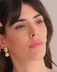 Mirage Modular Earrings in vermeil by Carlota Guardia worn by model, showcasing the modular and architectural design
