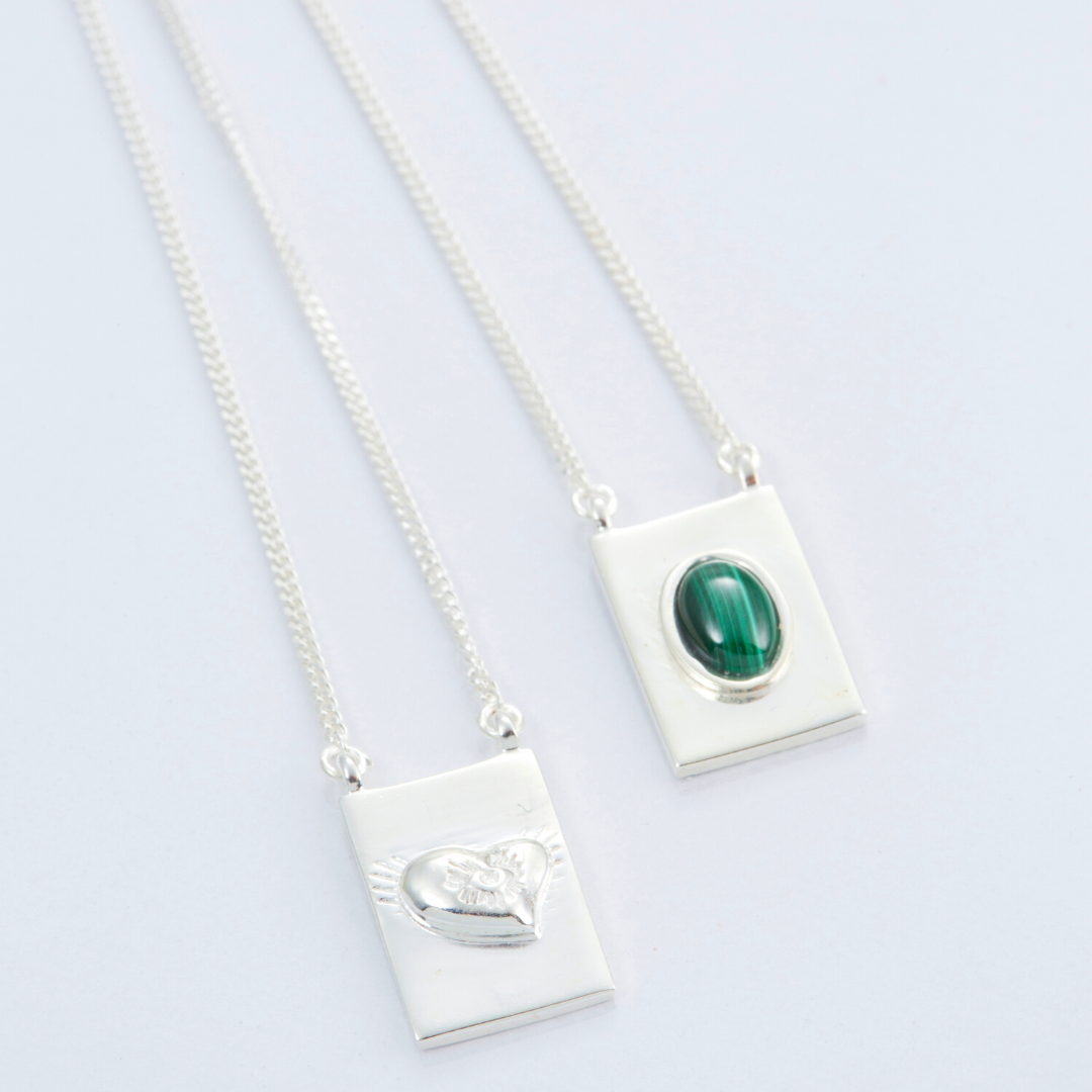 Grace scapular necklace by Carlota Guardia Jewelry from the Be Grateful collection, designed to support a daily gratitude ritual, crafted in recycled sterling silver with natural gemstone.